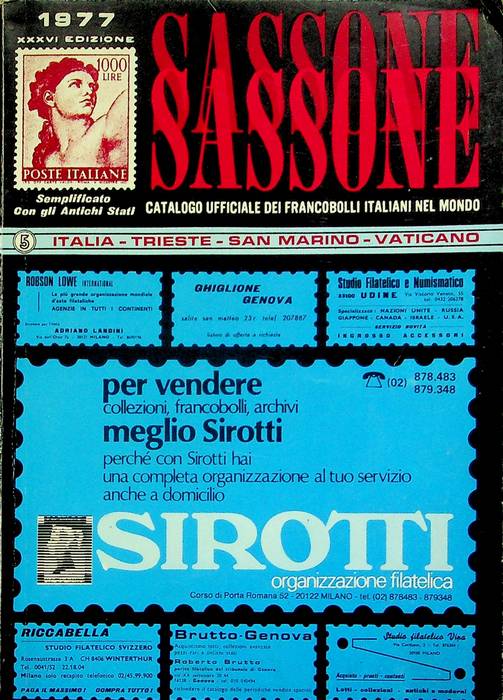 Sassone semplificato: catalogo dei francobolli d'Italia, Trieste, San Marino, Vaticano: 1977.