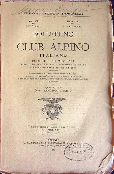 Bollettino del Club Alpino Italiano: Vol. XV - N. 48 - Anno 1881 (IV trimestre).