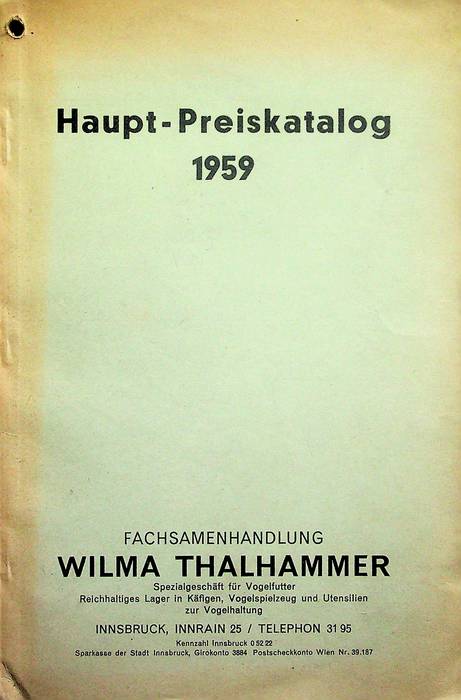 Haupt-Preiskatalog: Wilma Thalhammer: Innsbruck: Haupt-Preiskatalog: 1955.
