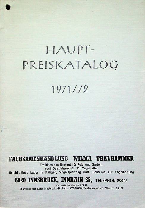 Haupt-Preiskatalog: Wilma Thalhammer: Innsbruck: Haupt-Preiskatalog: 1971/72.